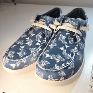 Ariat Mens Shoes Slip On Blue Fish Skeleton Print Size 11 Casual Comfort